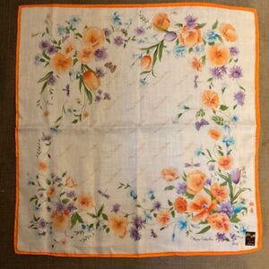 Vintage Mario Valentino Floral Silk Neckerchief Scarf with Orange Border